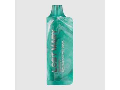 A teal-colored disposable vape device with 'LOST MARY GUY' written on its side.