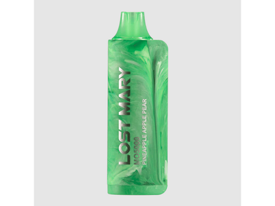 A green disposable vape device with 'LOST MARY PEAR' text on it.