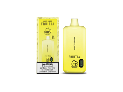 Fume Fruitia White Gummy flavored disposable vape device.