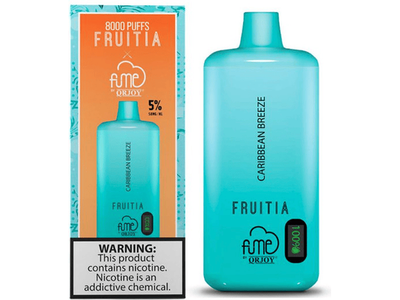Fume Fruitia Caribean Breeze flavored disposable vape device and box.