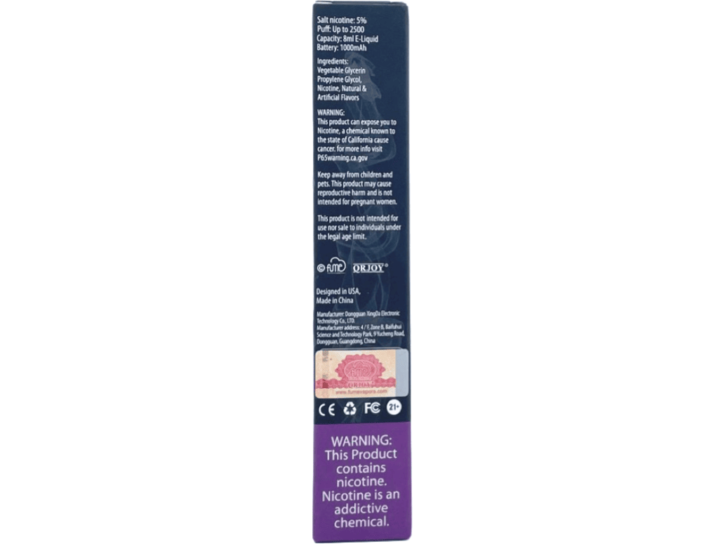 Fume Ultra Blueberry CC Flavor - Disposable vape Back packaging 2500 puffs