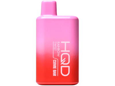 A pink and orange HQD Cuvie Bar disposable vape device with branding and product information on the label.