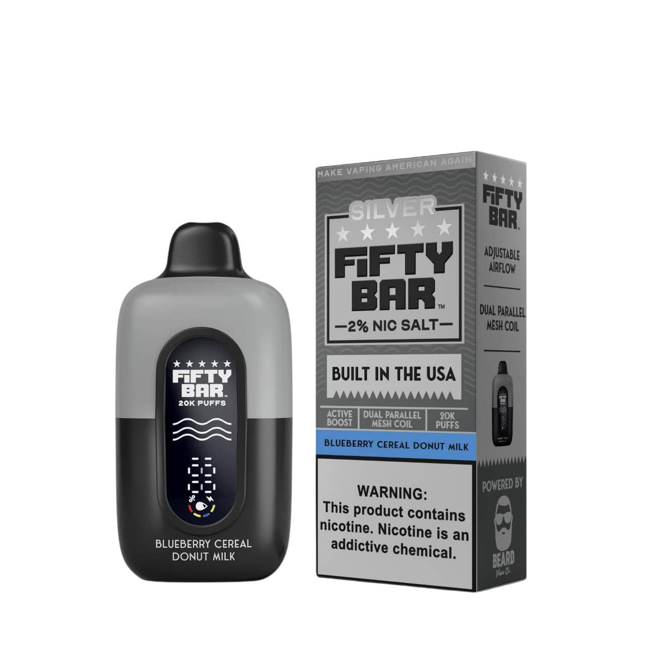 Blueberry Cereal Donut Milk - Fifty Bar V2 Silver Series 20K Vape