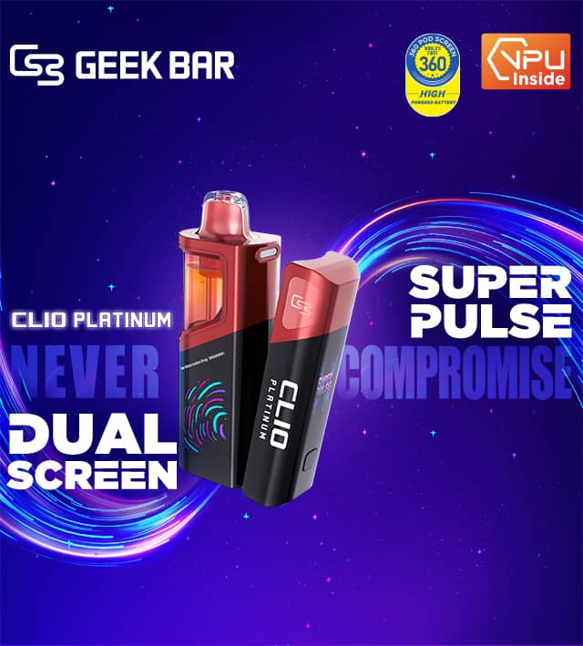 Geek Bar Clio Platinum vape device with dual screen 