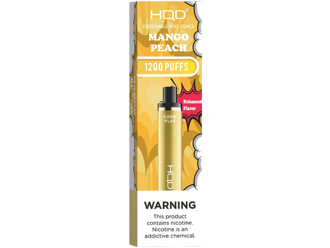 HQD Cuvie Plus Mango Peach disposable vape pod original box