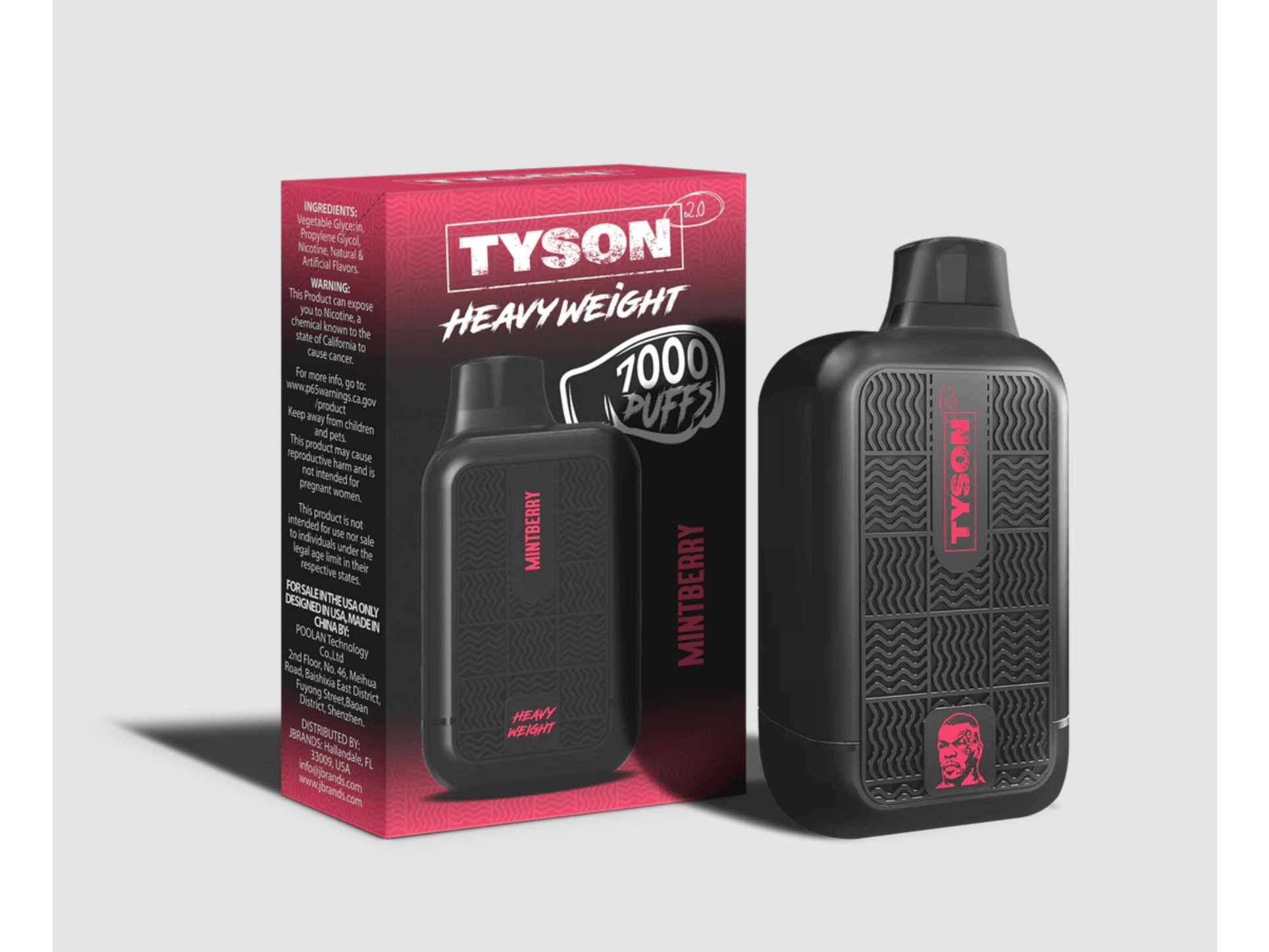 Tyson Heavyweight Mint Berry flavored disposable vape device and box.